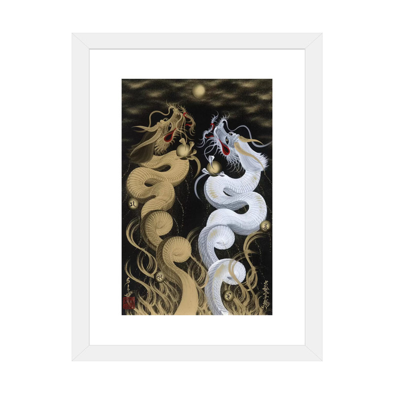 «Flying Twin Dragons» - reproduction, H 24 po x l 16 po x P 1 po, Papier beaux-arts encadré blanc