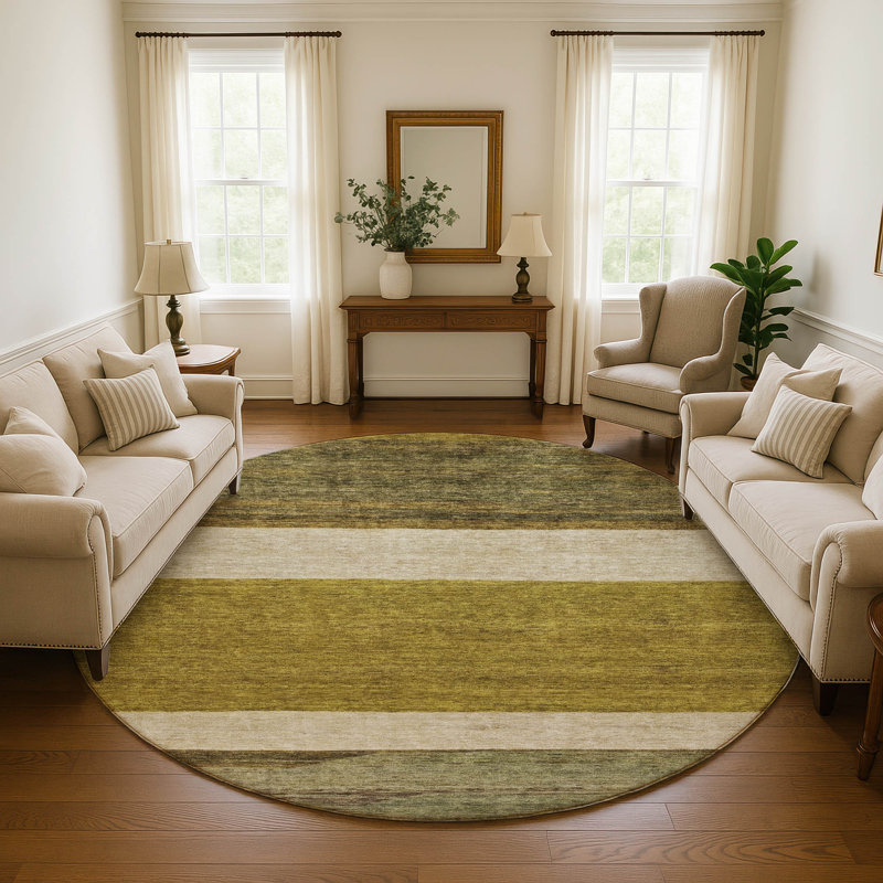 Premium Machine Washable Marasco AMF1624 Stripes Rug, Round 8'