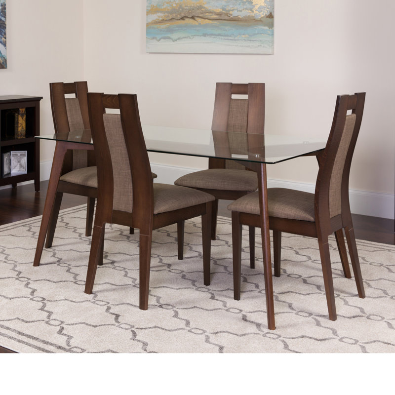 Hutton Glass Top Four Leg Dining Set, Espresso
