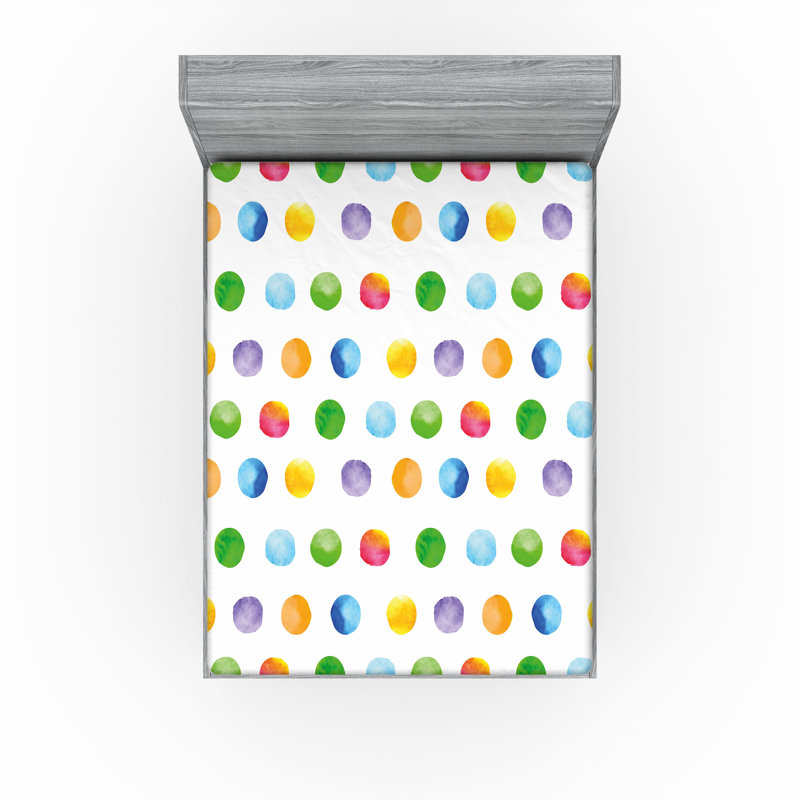 Drap-housse orange Ambesonne, Drap-housse grand, Blanc / jaune / pois verts
