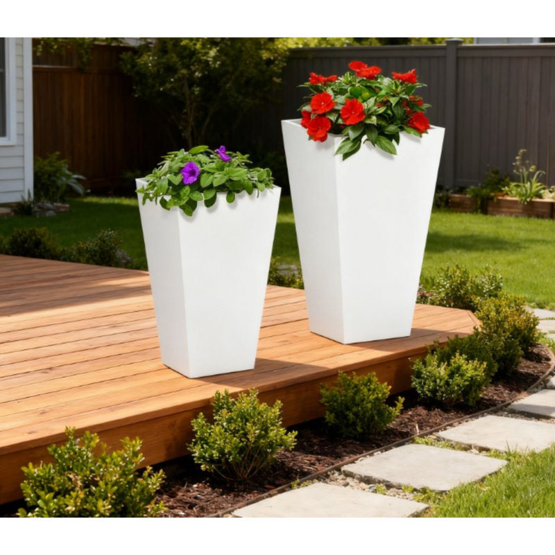 Ensemble de 2 pots à fleurs blancs en oxyde de magnésium pour l'intérieur avec trous de drainage empilables P 11,8 po x l 11,8 po x H 21,8 po
