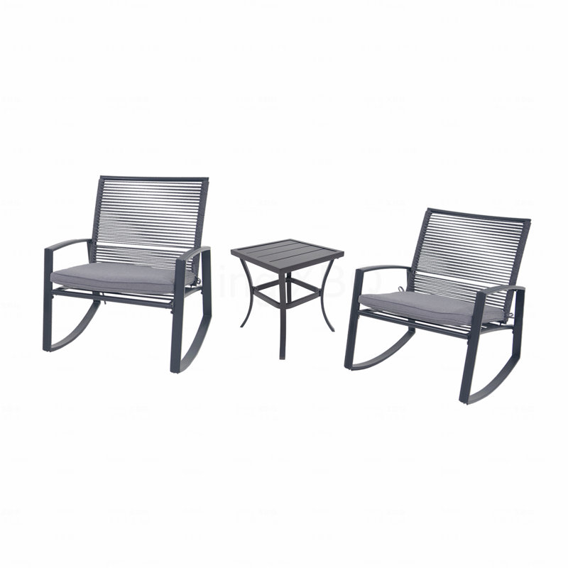 Conversation Set, 2-Person Outdoor Patio Bistro Metal Rocking With Table, Gray