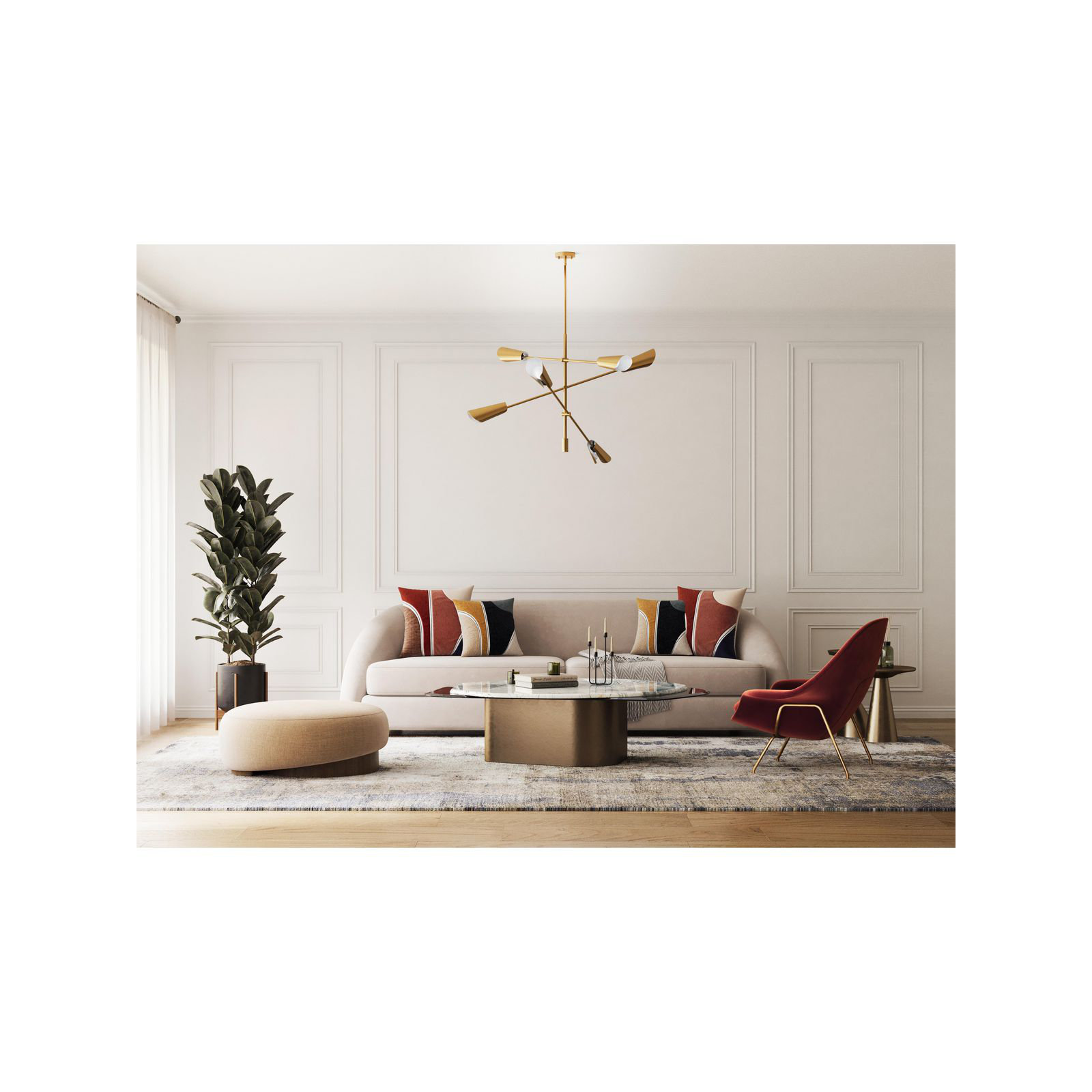 Circe 6 - Light Metal Dimmable Chandelier, Brushed Gold
