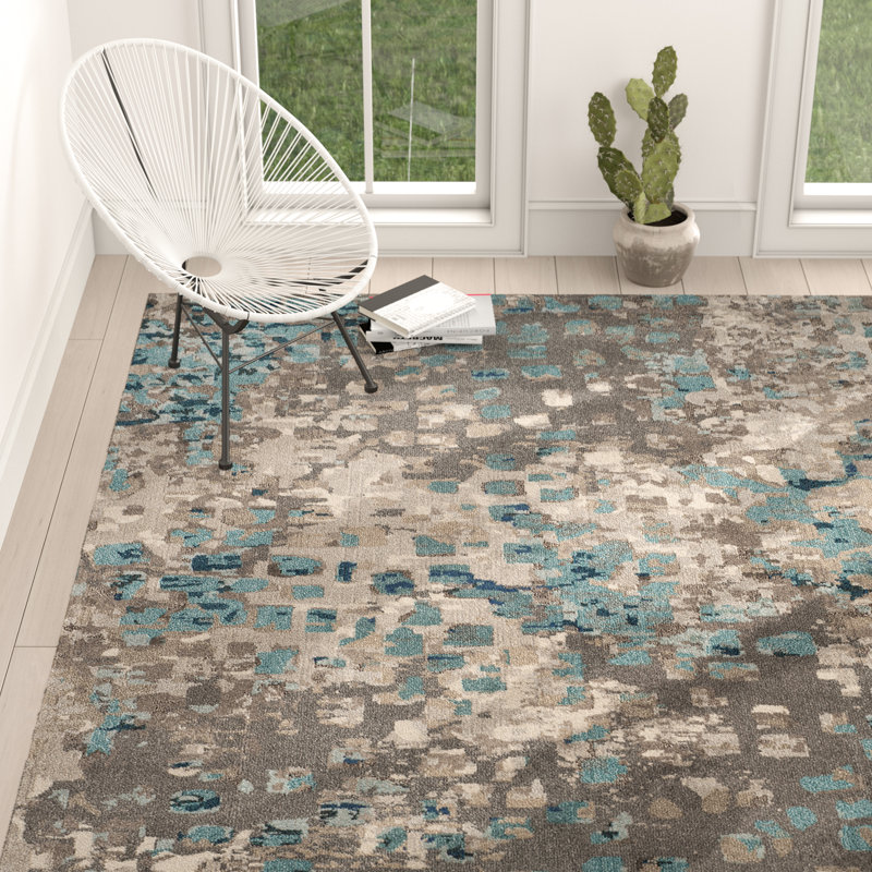 Tapis abstrait Hertzler, Rectangle 6 pi 7 po x 9 pi 2 po, Grey/Light Blue