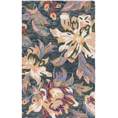 Tapis en laine / coton touffeté à la main gris / violet Kannin