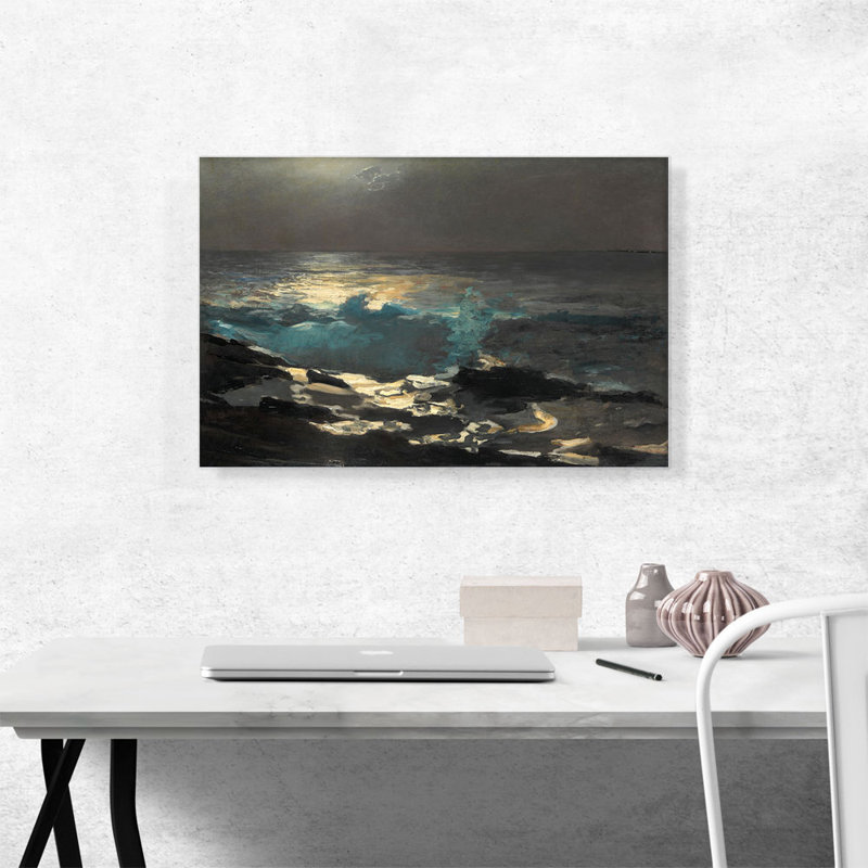 «Moonlight Wood Island Light 1894» par Winslow Homer, reproduction d'art sur toile tendue, H 18 po x l 26 po x P 1,5 po