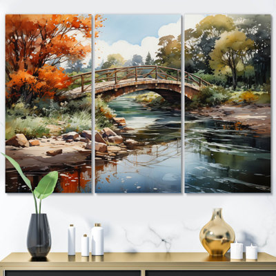 " Beige Bridge Impressionist Crossing an I " 3 Piece Art Mixed Media Print