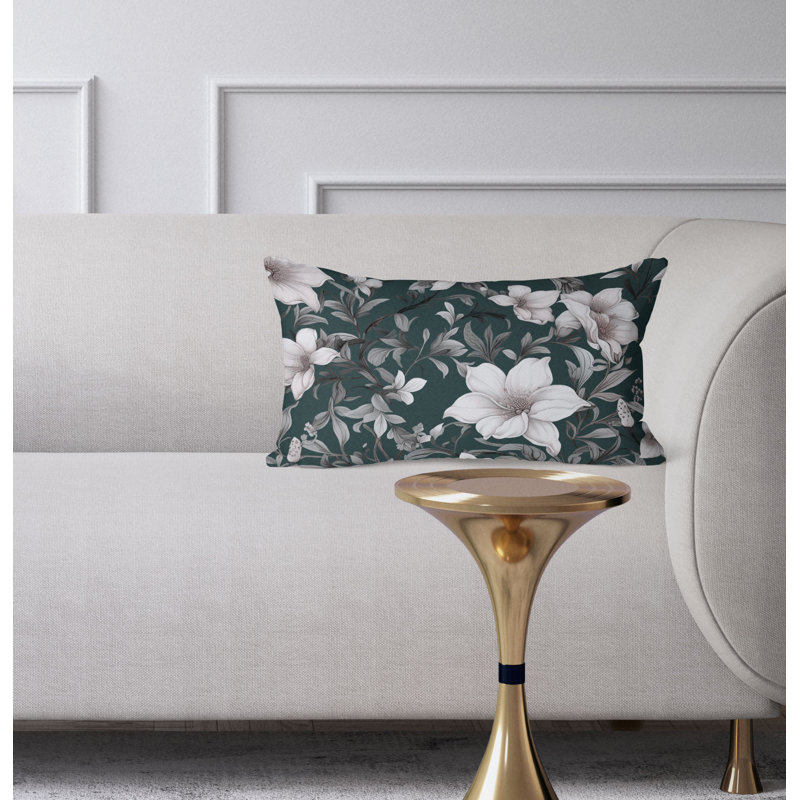Petal Perfection  Rectangular Throw Pillow, Black/Cream