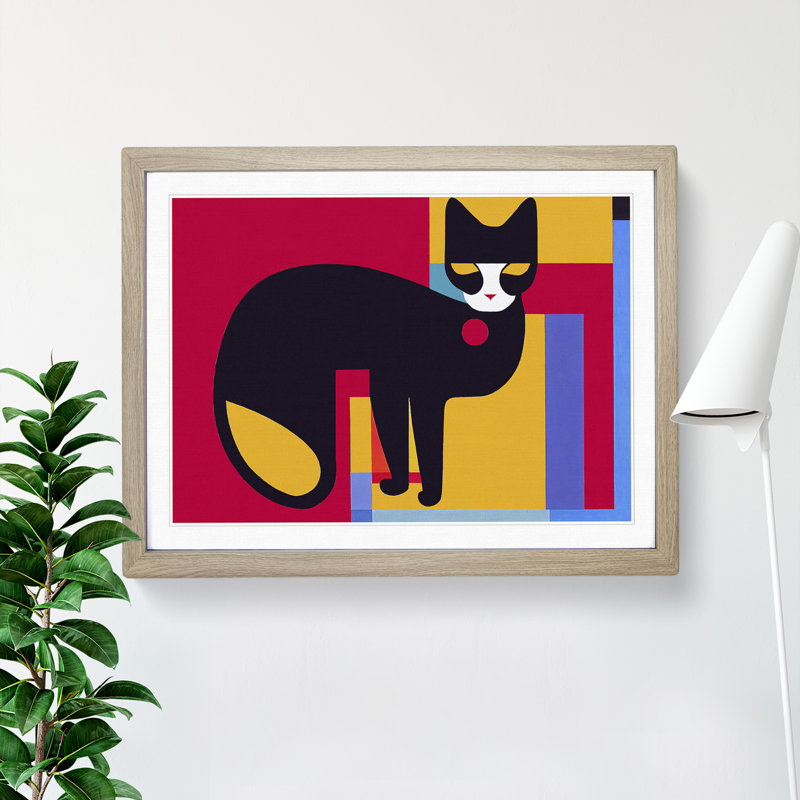 Abstract Cat Vol.5 - Single Picture Frame Print, 46cm H x 64cm W x 2cm D, Oak
