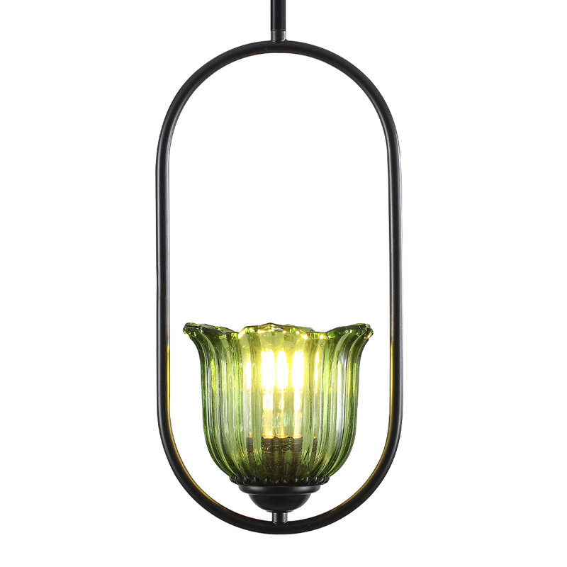 Luminaire suspendu moderne 1 lumière avec verre vert en forme de fleur pour îlot de cuisine, Vert/transparent