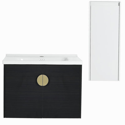 Meuble-lavabo mural 28 po avec lavabo en céramique et armoire d'appoint, porte