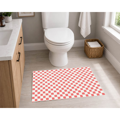 Checkered Absorbent Non-Skid Rectangular Toilet Mat