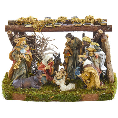 Ensemble de personnages de crèche de Noël avec étable 9 pièces