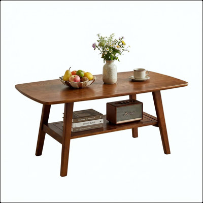 39.37" Solid Oak Coffee Table with Storage Shelf
