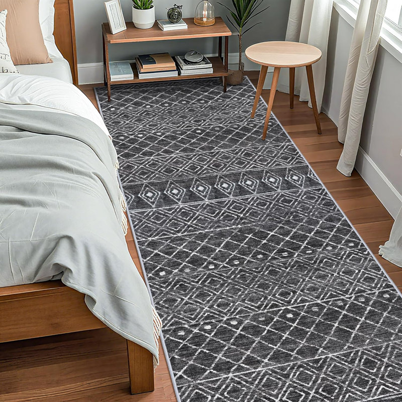 Washable Rugs - Long Hallway Rug Low Pile Rug with Non Slip Backing Floor Mat Moroccan Indoor Carpet for Kitchen Bedroom Entryway Black