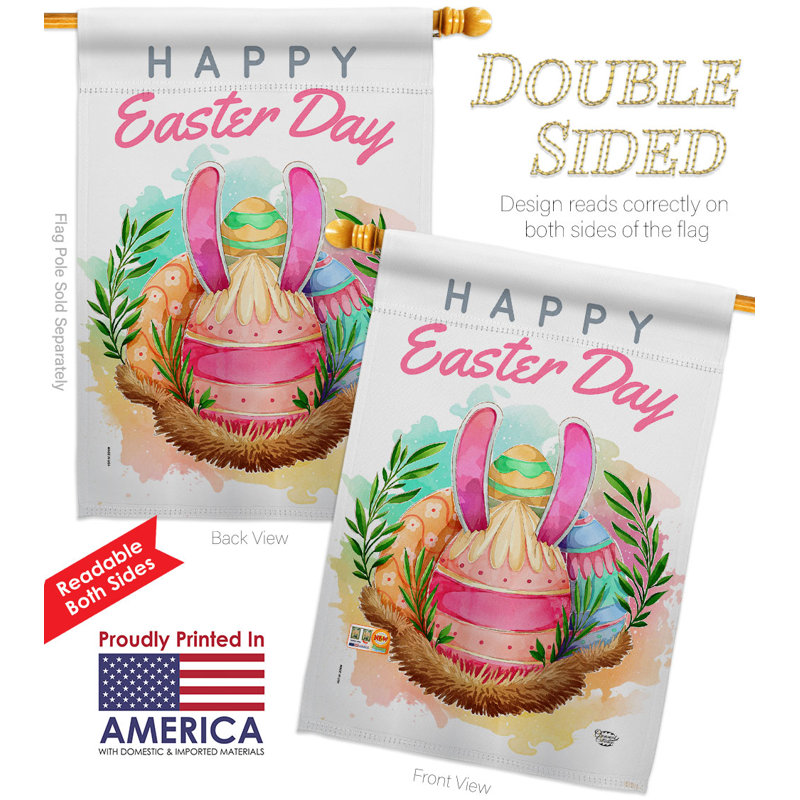 Drapeau de maison en polyester 3 côtés 3 pi x 2 pi 3 pi Happy Bunny Eggs