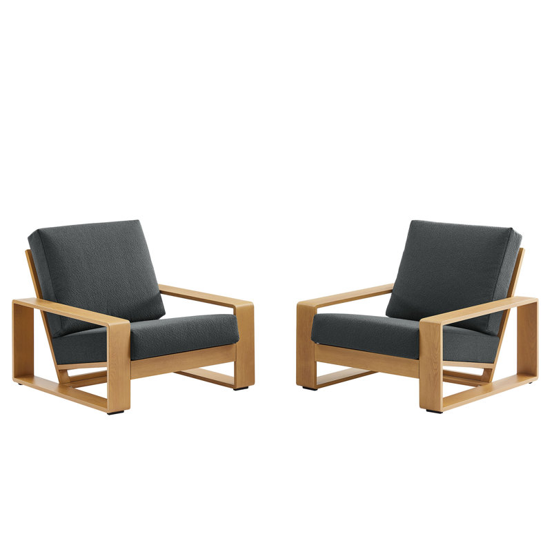 Lirienne Outdoor Patio Aluminum Faux Wood Armchairs Set Of 2, Charcoal