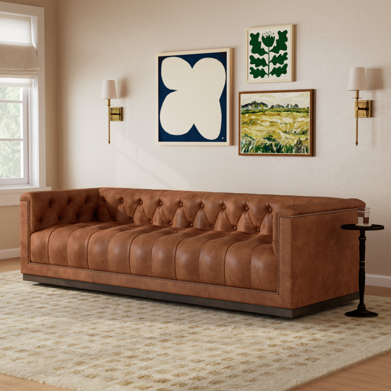 Byer 95'' Upholstered Sofa, Heirloom Sienna Genuine Leather