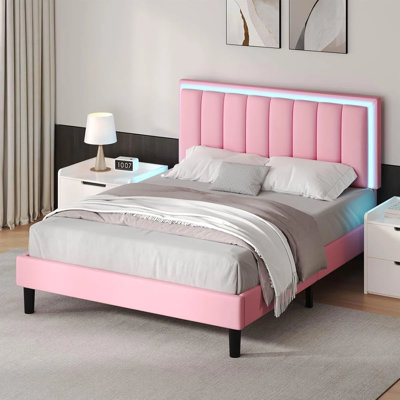 Smart LED Leather Platform Bed with 2-Piece Modern Floating Nightstand Set – 3-Piece Bedroom Suite