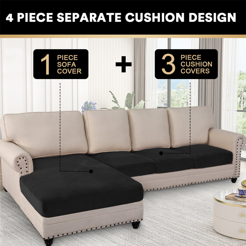 Housse pour canapé modulaire à coussins carrés / rectangulaires, Velours noir