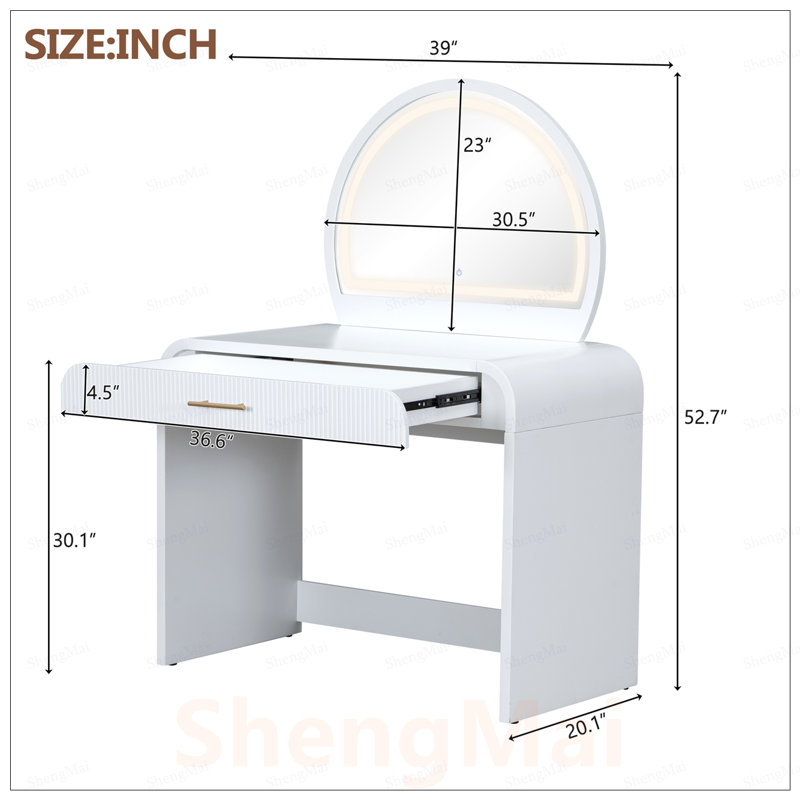 Coiffeuse élégante avec miroir lumineux à écran tactile et tiroir spacieux pour l'organisation de la chambre à coucher, White