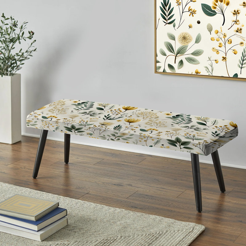 Banc rembourré floral noir Truong, Motif botanique bohème neutre