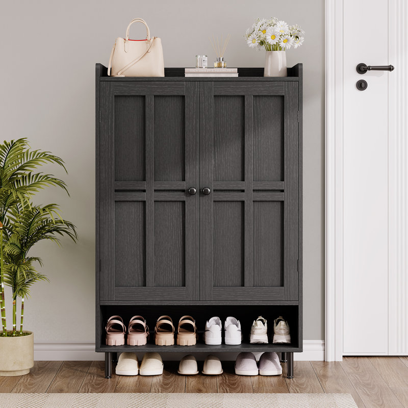 Aleatha 6-Tier 24 Pairs Shoe Cabinet With Doors And Adjustable Shelves For Entryway, Black