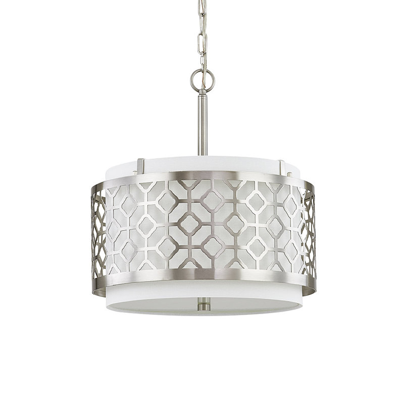 Luminaire suspendu tambour 2 lumières Alondra, Nickel brossé