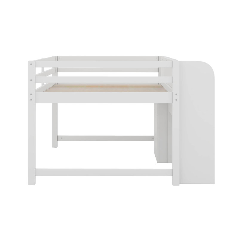 Lit mezzanine double avec bureau, armoires, bibliothèque et tableau blanc, White