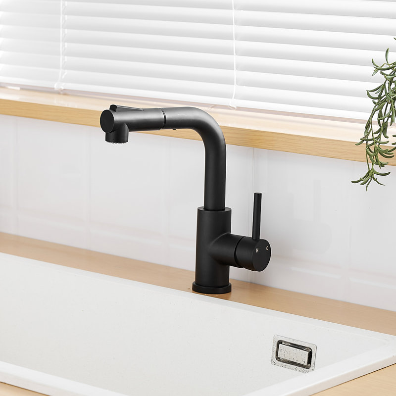 Black Bathroom Faucet With Pull Out - Modern Style, Stainless Steel, For And Kitchen Use Sink 360 Rotatable, Ceramic Filler, Contemporary Bath