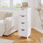 Armoire de salle de bain avec 4 tiroirs, organisateur de rangement autoportant en bois pour la salle de bain, le couloir ou le salon, armoire latérale étroite blanche avec un design vertical peu encombrant, blanc