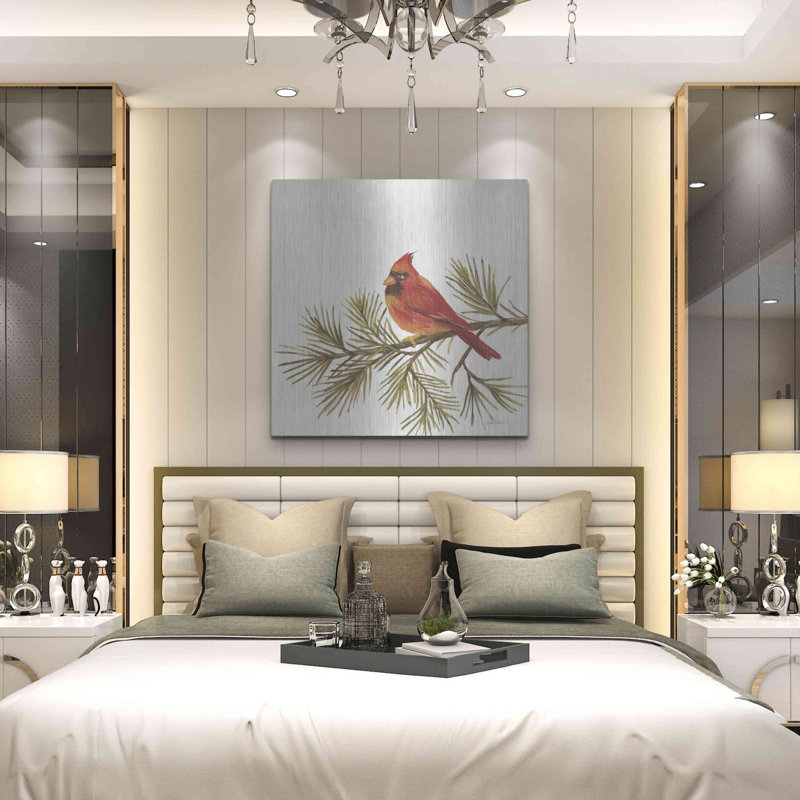 Luxe métal Art «Cardinal Christmas V On White» par «Cardinal Christmas V On White» par Silvia Vassileva, H 36 po x l 36 po