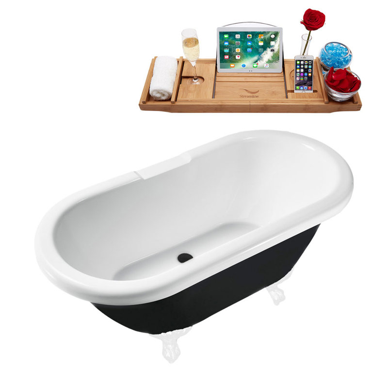 59.1'' x 28.3'' Soaking Acrylic Bathtub, Glossy White, Brushed Gun Metal