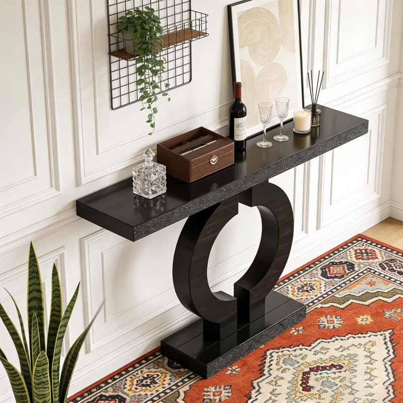 Console à miroir avec base en forme de O et miroir moderne, Noir