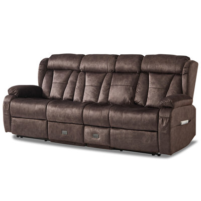 Canapé inclinable manuel de 90,6 po - Fauteuil inclinable à 3 places avec console, table pliante et prises intégrées, canapé inclinable pour le salon, les véhicules récréatifs et le cinéma maison