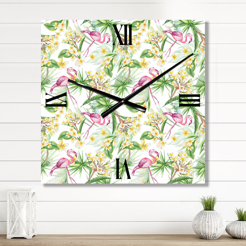 Horloge murale fleurs tropicales avec flamant IV, Petit