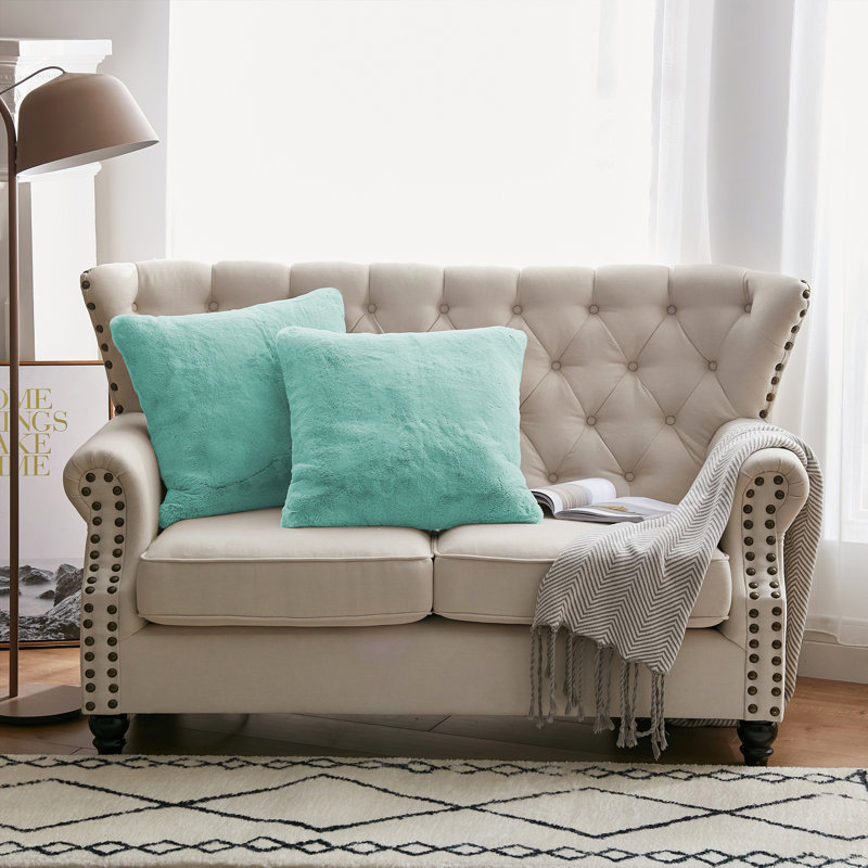Heavy Faux Fur Throw Pillow Cover, Bleached Aqua, 20' H x 20' W