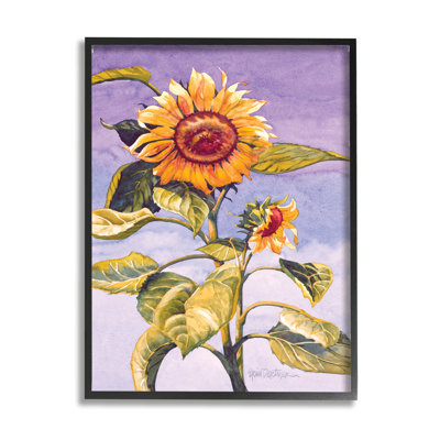 Sunflower Blooming Purple Sky by Erin Dertner - Floater Frame Painting on Wood