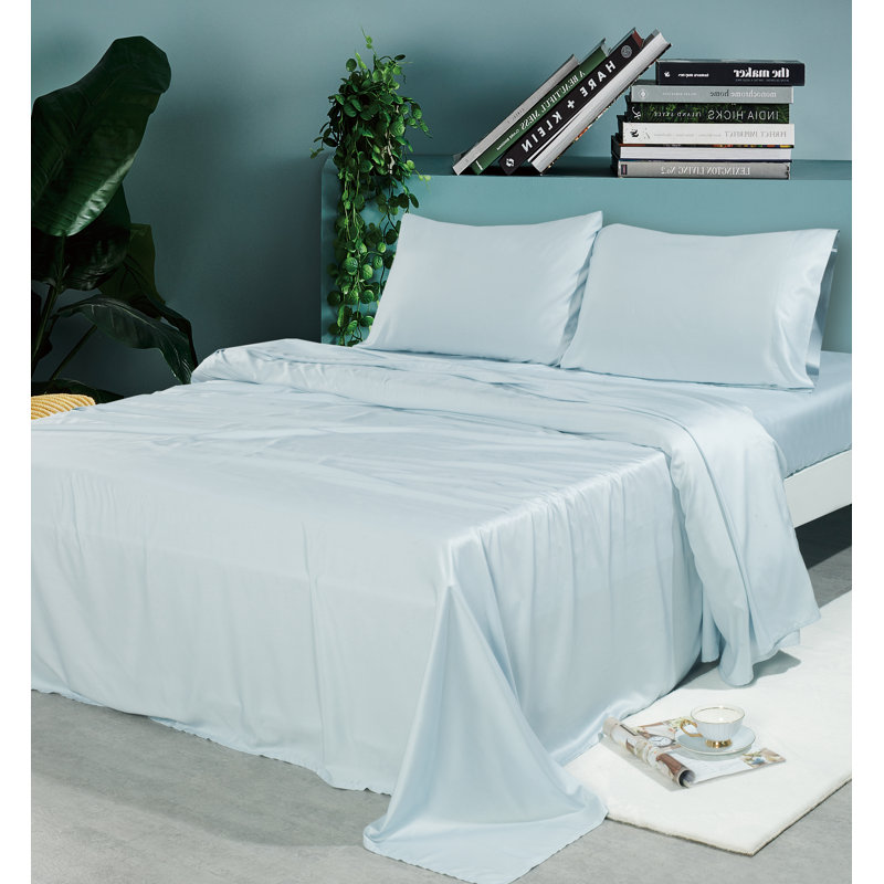 Ensemble de draps en rayonne de satin, Très grand, Bleu