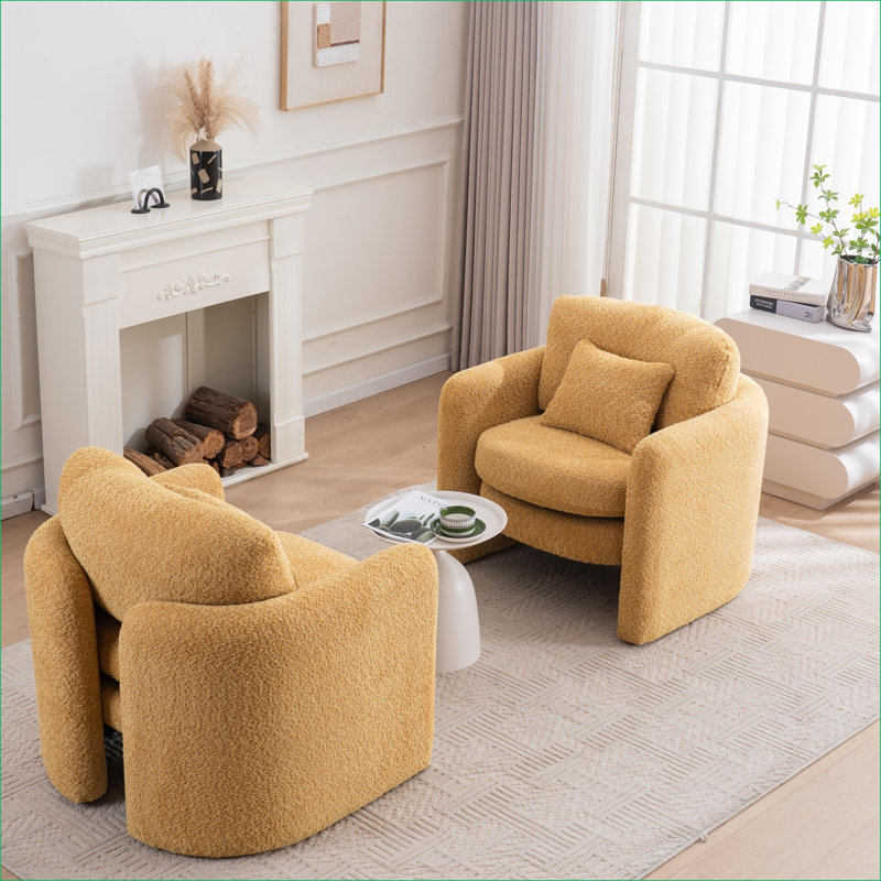 Fauteuil de coin moderne moutarde jaune arrondi pour adultes, siège simple polyvalent pour petits espaces de salon, Jaune