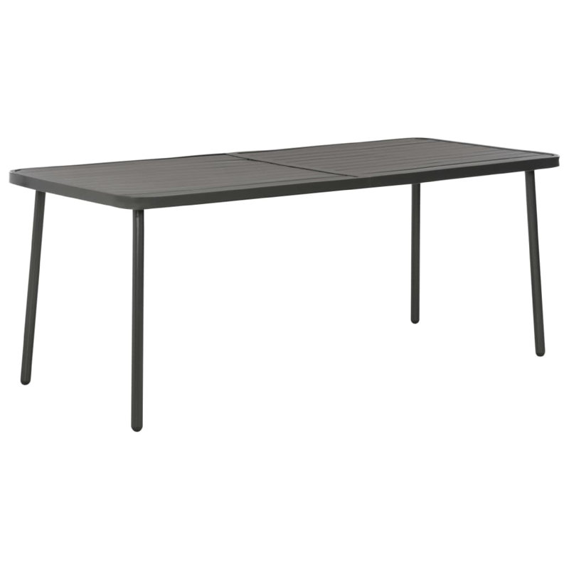 Table de salle à manger d'extérieur, acier gris ardoise, pieds élégants, rectangulaire 71 pouces