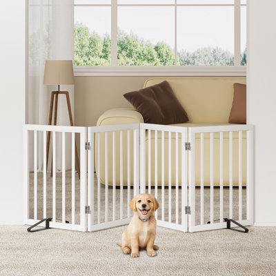 Barrière pour animaux autoportante en bambou pliable à 4 panneaux avec pieds de support pour clôture d'escalier, l 74 po