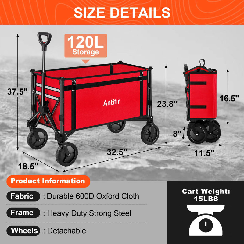 Chariot de chariot pliable avec roues tout-terrain, Rouge