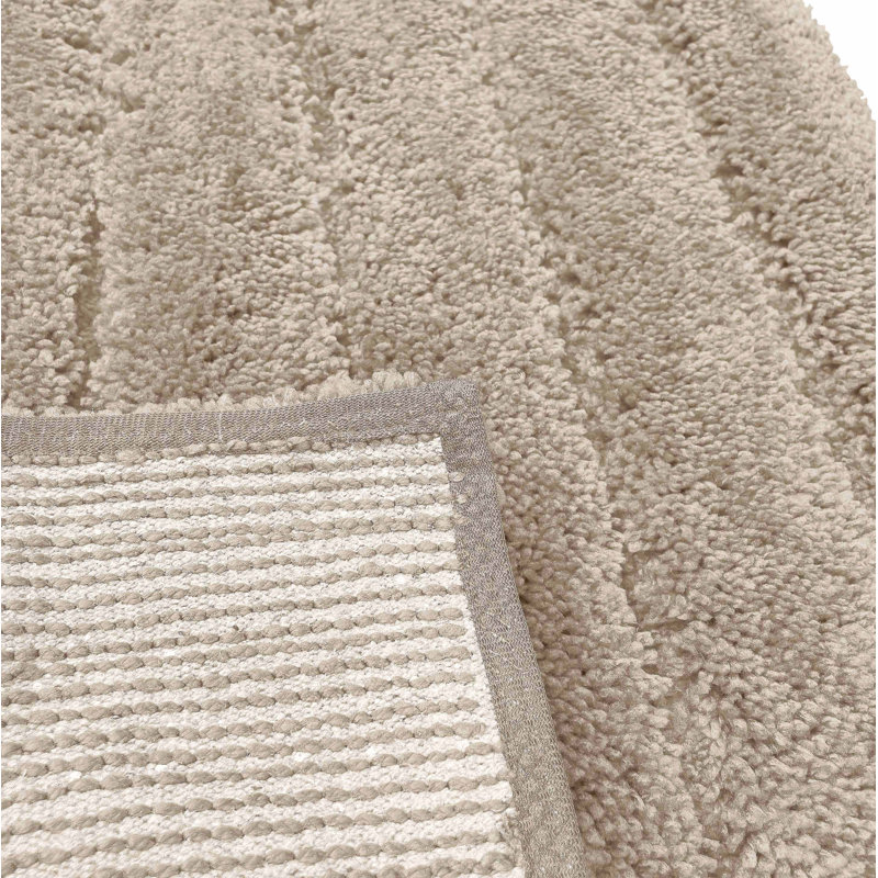 2 Piece Bath Mat Set - Ivory Solid Striped Bathroom Mat Soft Plush Thick, Beige