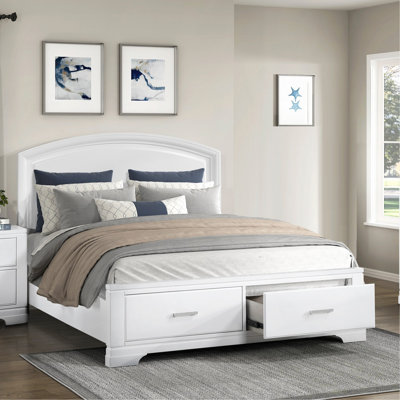 Modern White Finish Platform Bed With Footboard Storage Transitional Bedroom Furniture 1Pc
