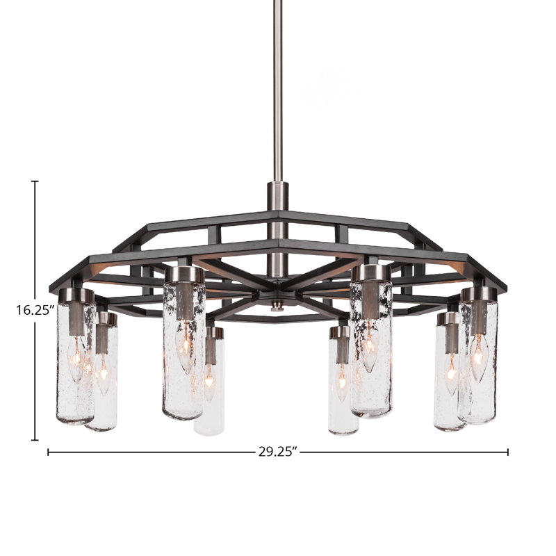 Salinda 8 Light Downlight Chandelier, Clear Bubble, Matte Black/Brushed Nickel