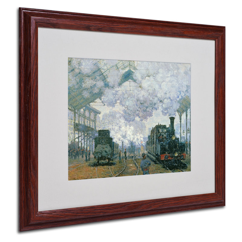 Claude Monet Train Station Canvas Print with Dark Wood Frame