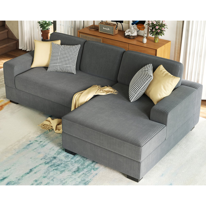 Birkley 96'' Corduroy Sofa, Right Hand Facing, Grey