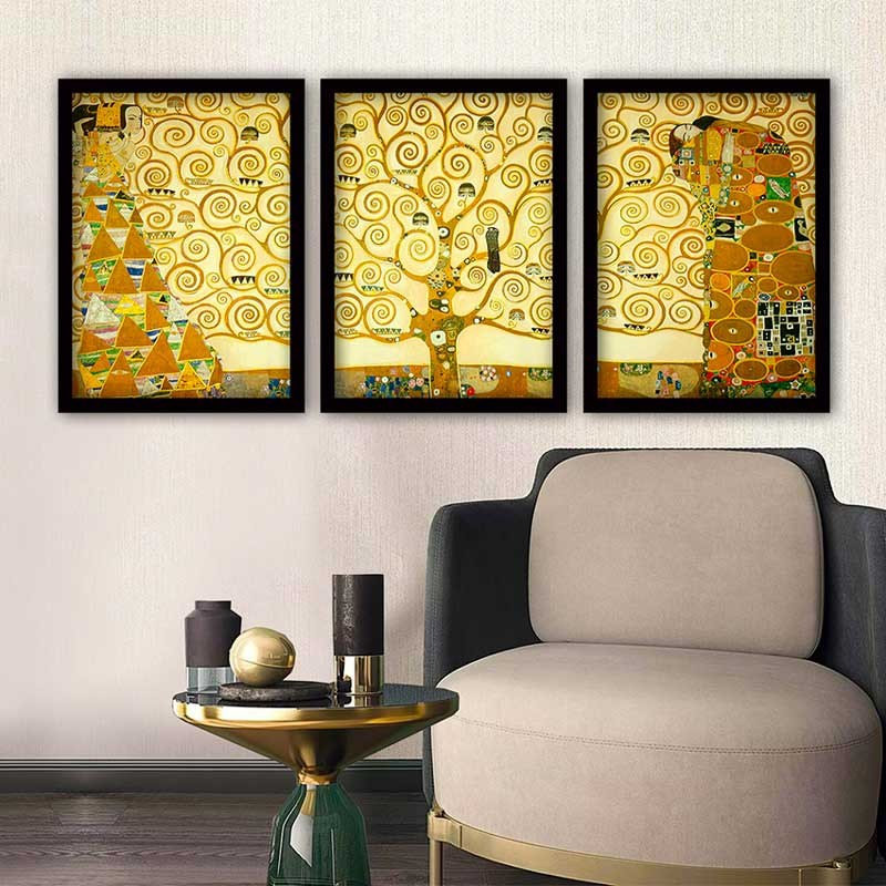 Ensemble de 3 peintures élégantes encadrées décoratives, 13,8 x 17,7 pouces chacune | 100% bois avec cadre 100% polystyrène (épaisseur: 0,8 pouce) | Impression numérique UV, parfaite pour le salon et la décoration intérieure