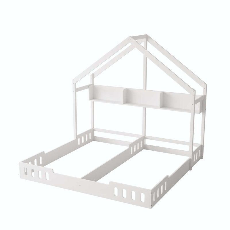 Twin Size Wood House Platform Two Shared Beds With Shelves